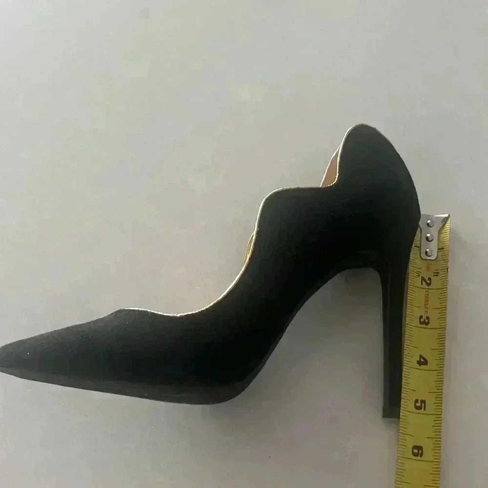 LEMON DROP BY PRIVILEGED BLACK HEELS GOLD TRIM SIZE 8.5 - Picture 13 of 15